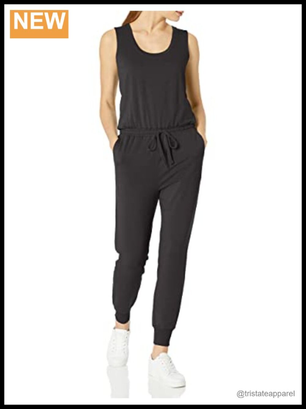 Sleeveless Terry Fleece Jumpsuit Drawstring Waist Lounge